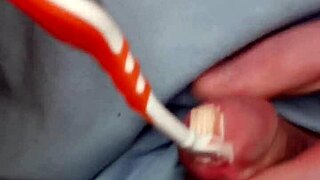 jayq 20241231 bathroom insertion with toothbrush steel rod silicone screw cumshot