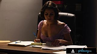 Girlsway undercover agent licks boss's pussy to protect secret