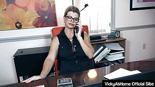 Vicky Vette Spreads Her Legs to Show Pussy for Her Boss