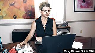 Vicky Vette Spreads Her Legs to Show Pussy for Her Boss