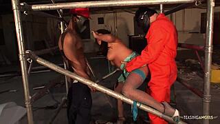 Gorgeous girl enjoys threesome sex with sucking and blowjob.