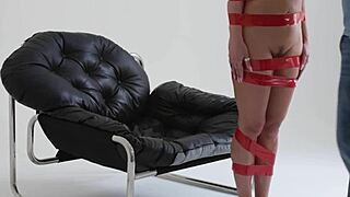 Wow! Blonde Playboy Girl Bound in Red Tape!