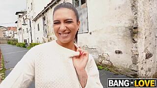 She takes a big cock in her ass like a pro, sucking and fucking with tits bouncing