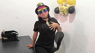 horny milf craves anal plug at office