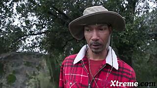 Shy blonde Madison Morgan drilled hard on private camp grounds.