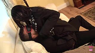 Black babe with huge tits binds him and forces raw doggystyle fucking