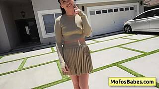 Wow, this sexy brunette pays her gardener with a wet blowjob and juicy shaved pussy fucking!