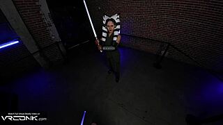 How does Ahsoka blow and ride Anakin’s huge cock in VR cosplay?