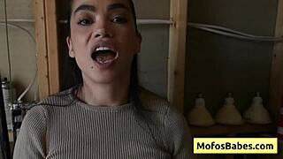 Wow, this sexy brunette pays her gardener with a wet blowjob and juicy shaved pussy fucking!