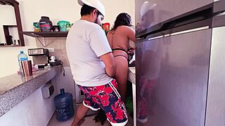mexican babe in the kitchen gets her big ass sucked and fucked nicely