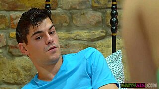 In the bedroom, bratty stepsisters barbie brill and liz ocean compete to give the best blowjob in a wild threesome