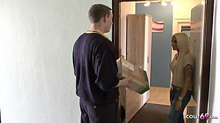 Postbote catches tight German teen Tini and convinces her for big cock roleplay