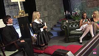 super hot blonde and brunette girls smoking hot orgy in church