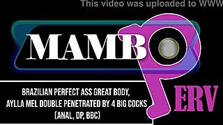 Brazilian Aylla Mel with perfect ass double penetrated by 4 big cocks. Anal DP and dirty talk in heels.