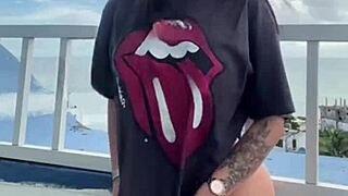 Exhibitionist wife flashes tight pussy outdoors solo