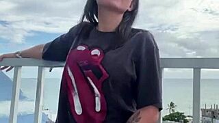 Exhibitionist wife flashes tight pussy outdoors solo