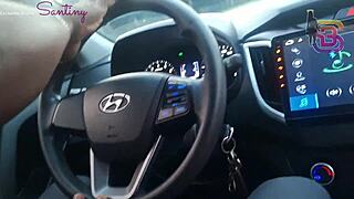 Wife Flashes Giant Cock In Car, Humiliating Cuckold Husband