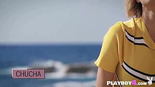 petite blonde milf performs striptease and dances solo outdoors