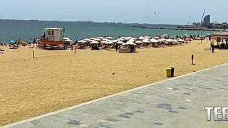 Hey, can you believe these perfect tits at Barcelona's nude beach?