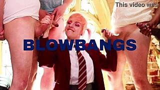 Hot British teen gets spitroasted.