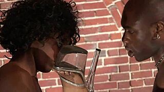 Fat ebony babe enjoys interracial threesome with big cocks