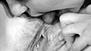 vintage lesbians dive into hairy pussy eating with retro vibes.