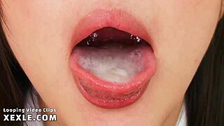 asian girl swallows cum in blowbang bukkake scene