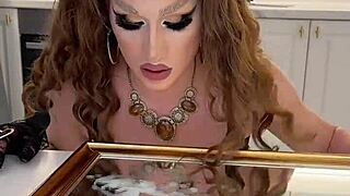 Wild crossdress action with Iskra's amazing cum shot, wow!