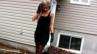 My hot new girlfriend smokes outside, teasing in sexy lingerie.