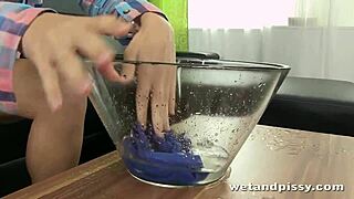 hey, watch this beautiful blonde lady squirt with toys