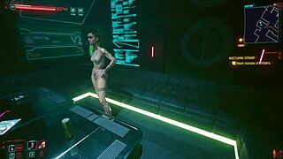 Judy Alvarez lured by Valerie into strip dancing in Night City. Lesbian sex unfolds in Cyberpunk 2077 gameplay.