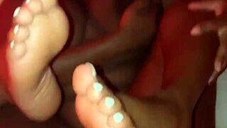 thick ebony with big natural tits gets her tight pussy drilled by bbc while toes are up