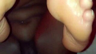 thick ebony with big natural tits gets her tight pussy drilled by bbc while toes are up