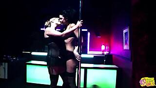 Blonde girl gushes cum after strapon removal