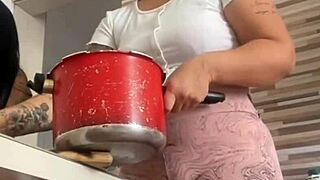 My friend with big pussy flashes during lunch help.