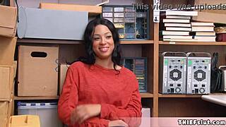 petite half-black teen shoplifter caught, bent over, rough fucked by mall cop