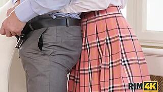 Coquettish wife calms angry husband with ass licking rimjob