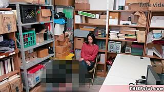 petite half-black teen shoplifter caught, bent over, rough fucked by mall cop