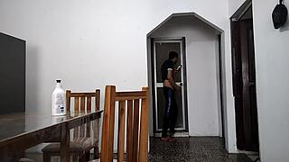 Perverted Stepfather Spies and Masturbates in Bathroom