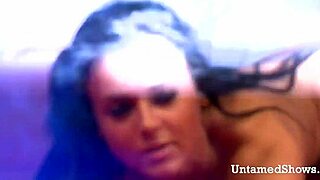 horny brunette stripper rips clothes while masturbating on stage