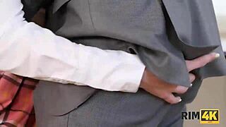 Coquettish wife calms angry husband with ass licking rimjob