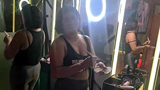 Blonde milf swaps cum backstage