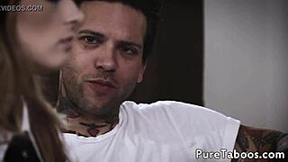 Smalltit stepsis bends over for deepthroat blowjob on stepbros cock