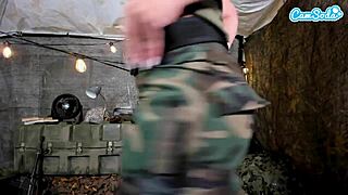 yo, watch this sexy soldier finger her wet pussy in combat tent, wanna join?