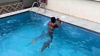 African Teen 18+ Squirting Interracial Cowgirl Riding In Pool