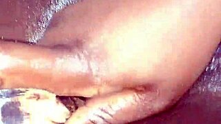 Curvy ebony babe with big ass experiences intense double penetration and squirt load using dildo toys