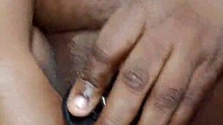 Curvy ebony babe with big ass experiences intense double penetration and squirt load using dildo toys