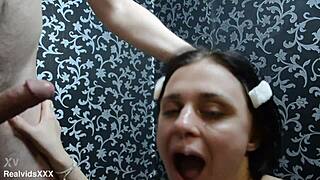 hey, this bitch craves cock, sucking it deep down her throat!