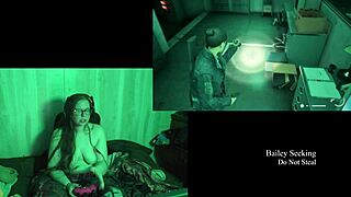 naked brunette with big ass plays lake house game