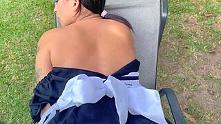 Asian Cleaning Lady Fucked Hard in the Garden POV